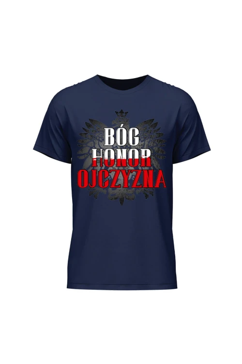 Koszulka męska Bóg Honor Ojczyzna - granatowa