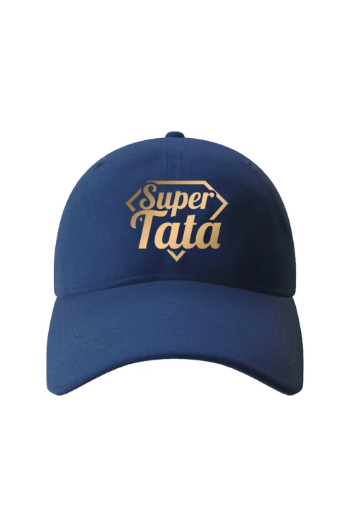Czapka z daszkiem Super Tata - złote - granatowa