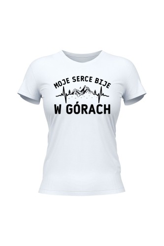Koszulka damska Moje serce bije w górach - biała