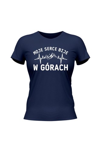 Koszulka damska Moje serce bije w górach - granatowa