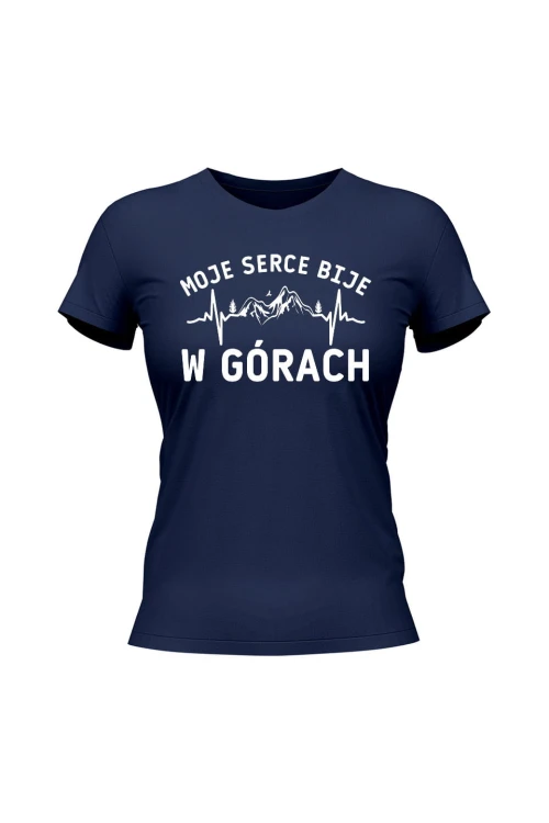 Koszulka damska Moje serce bije w górach - granatowa