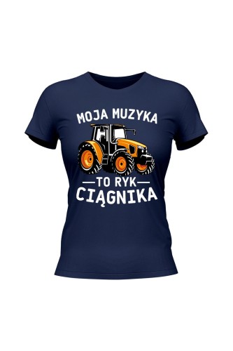 Koszulka damska Moja muzyka to ryk ciągnika - granatowa