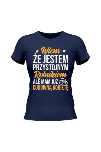 Koszulka damska Życie jest lepsze na TRAKTORZE - granatowa