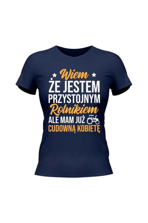 Koszulka damska Życie jest lepsze na TRAKTORZE - granatowa