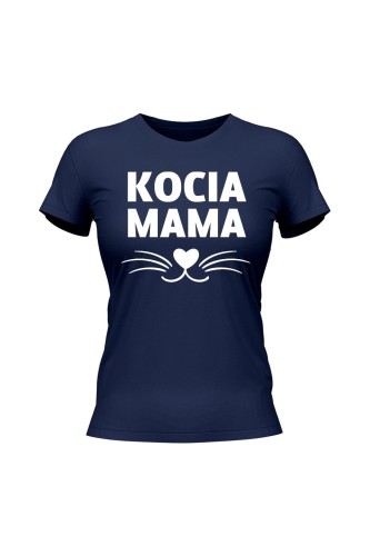 Koszulka damska Kocia mama - granatowa