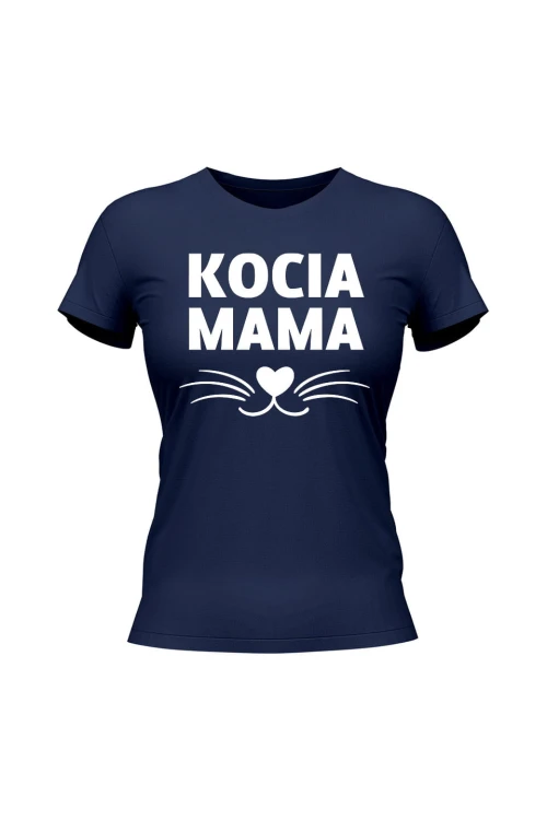 Koszulka damska Kocia mama - granatowa