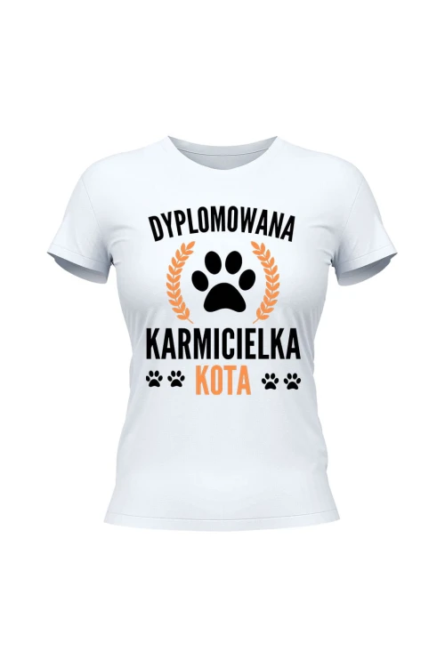 Koszulka damska Dyplomowana Karmicielka Kota - biała