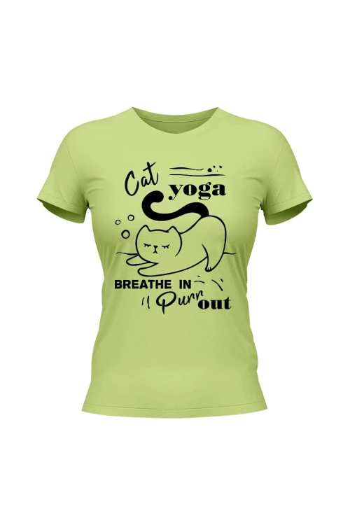 Koszulka damska Cat Yoga - limonka