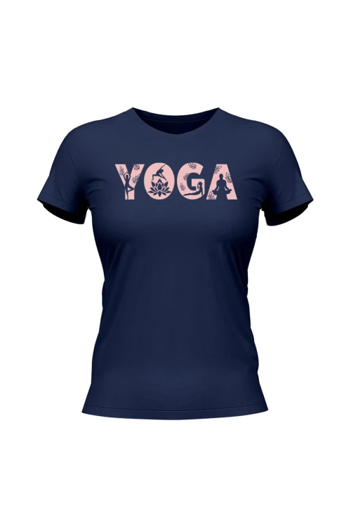 Koszulka damska Yoga Napis - granatowa