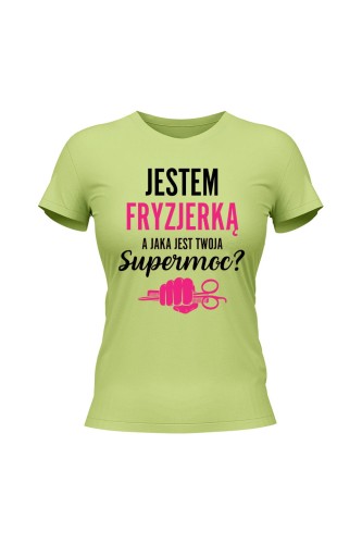 Koszulka damska Jestem fryzjerką a jaka jest twoja supermoc? - limonka